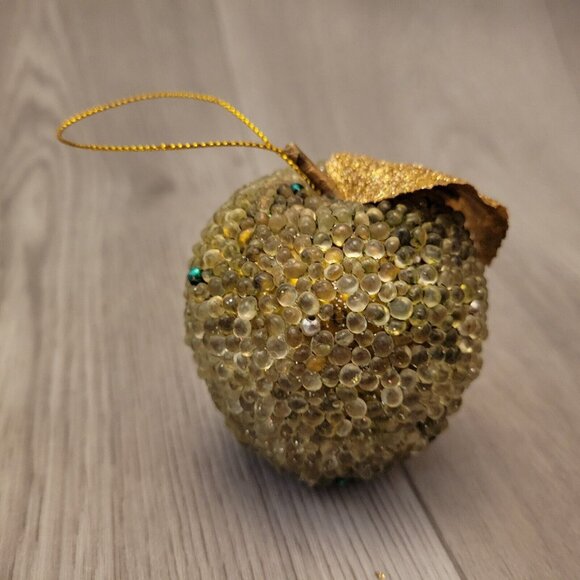 Lot of 7 Beaded Sugar Frost Apples Pears Gold and Red Christmas Ornament - Picture 4 of 7